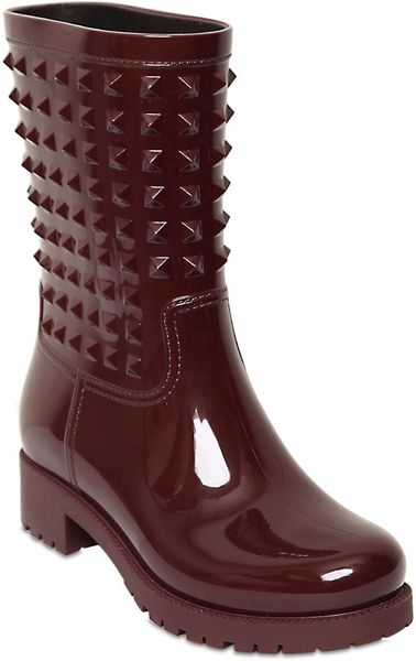 Valentino 50Mm Rubber Studded Rain Boots in Purple (BURGUNDY) | Lyst