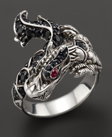 John Hardy Naga Silver Lava Dragon Ring With Black Sapphires And Rubies ...