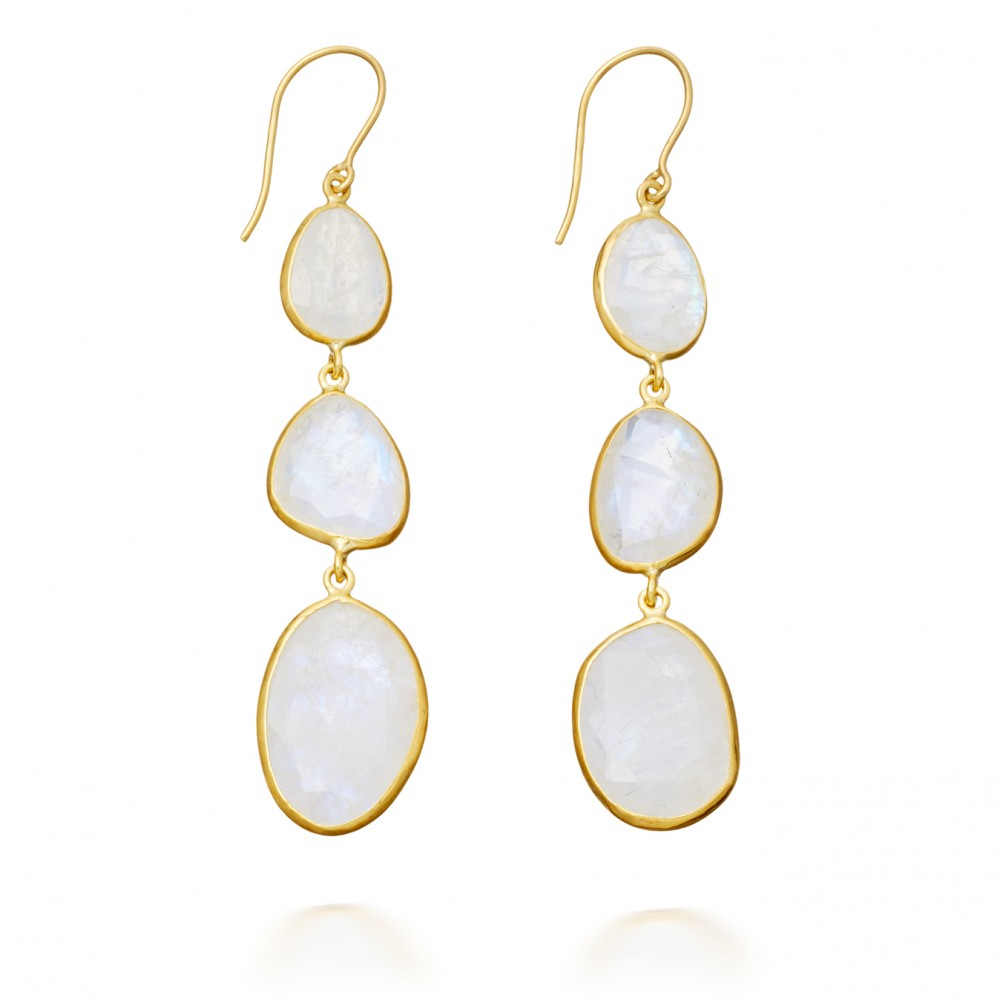 Lyst Pippa Small Rainbow Moonstone Three Stone Drop Earrings In Gallery