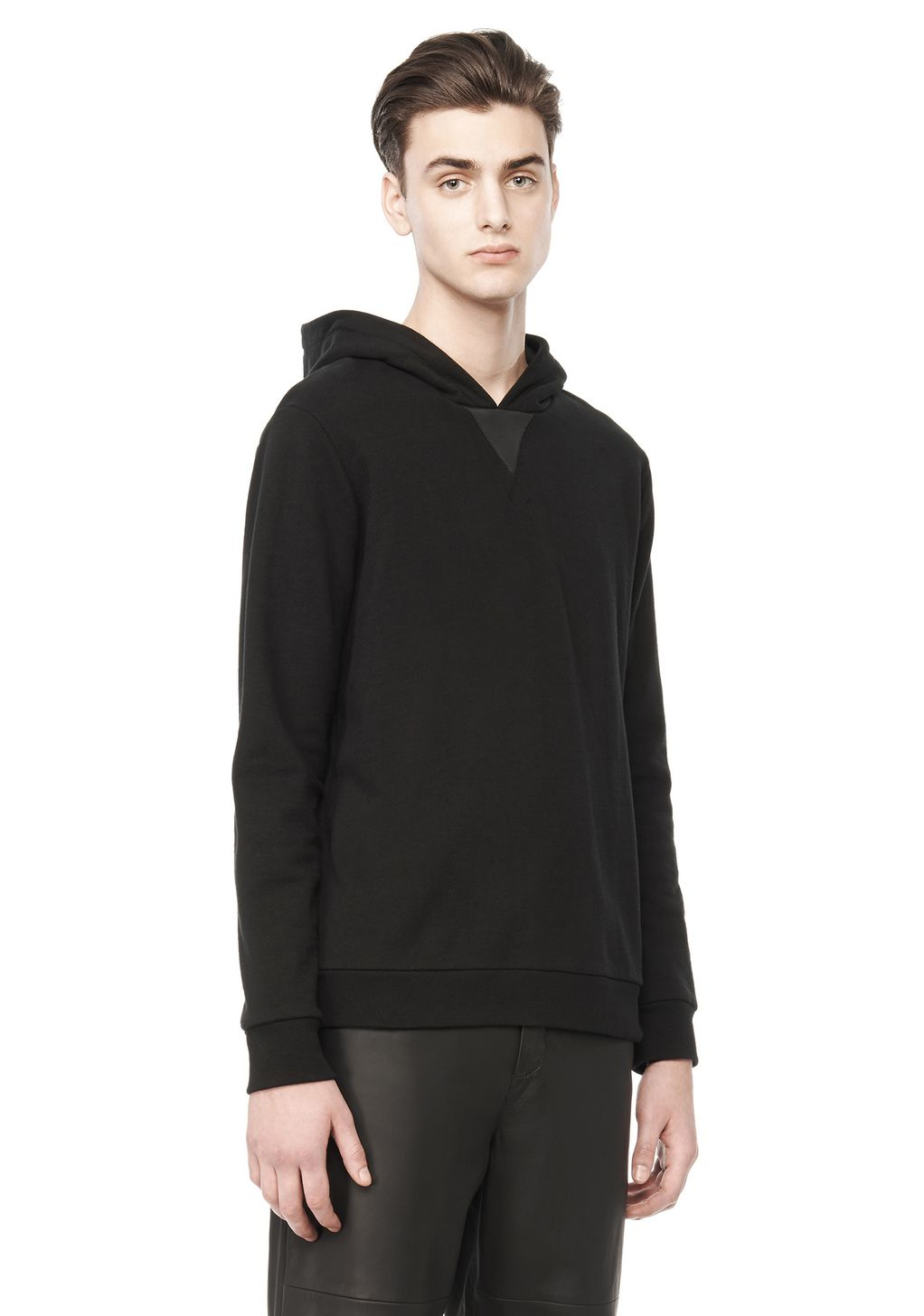 Alexander wang Hoodie With Leather Detail in Black for Men | Lyst