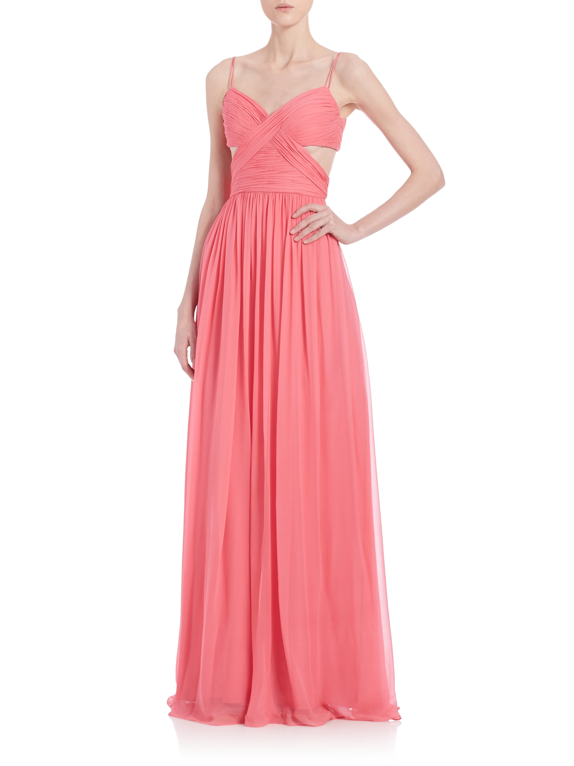 aidan mattox cutout silk gown