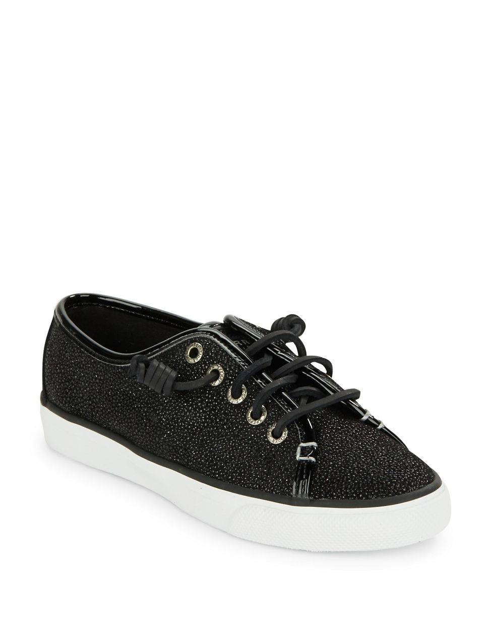 Sperry top-sider Seacoast Textured Leather Sneakers in Black - Save 25% ...