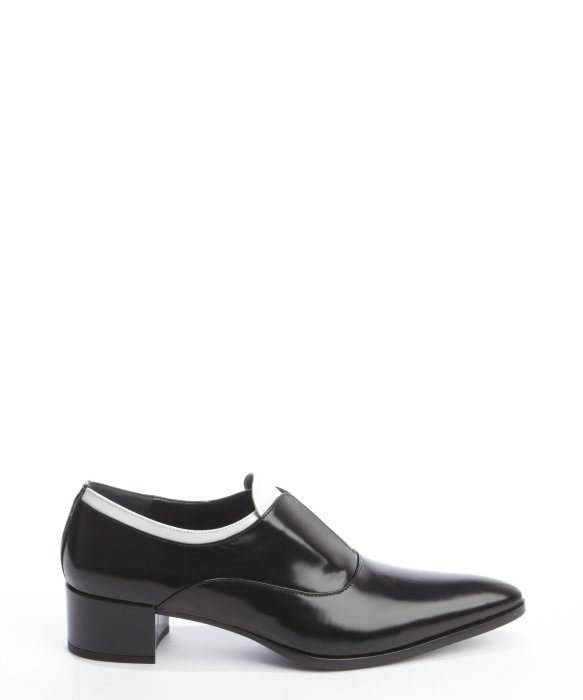 Lyst - Prada Black and White Leather Laceless Heeled Oxfords in Black