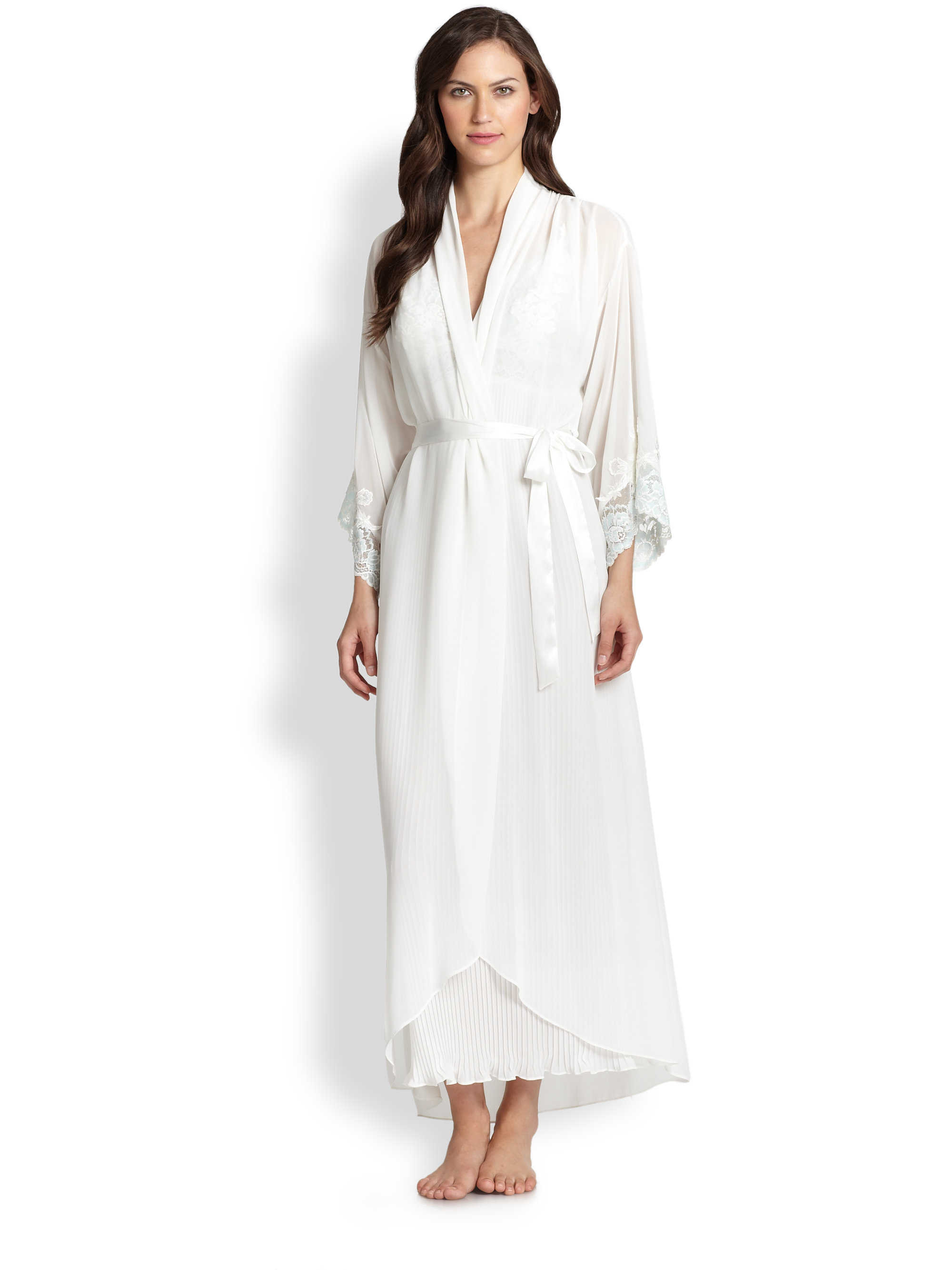 chiffon robe with fur trim