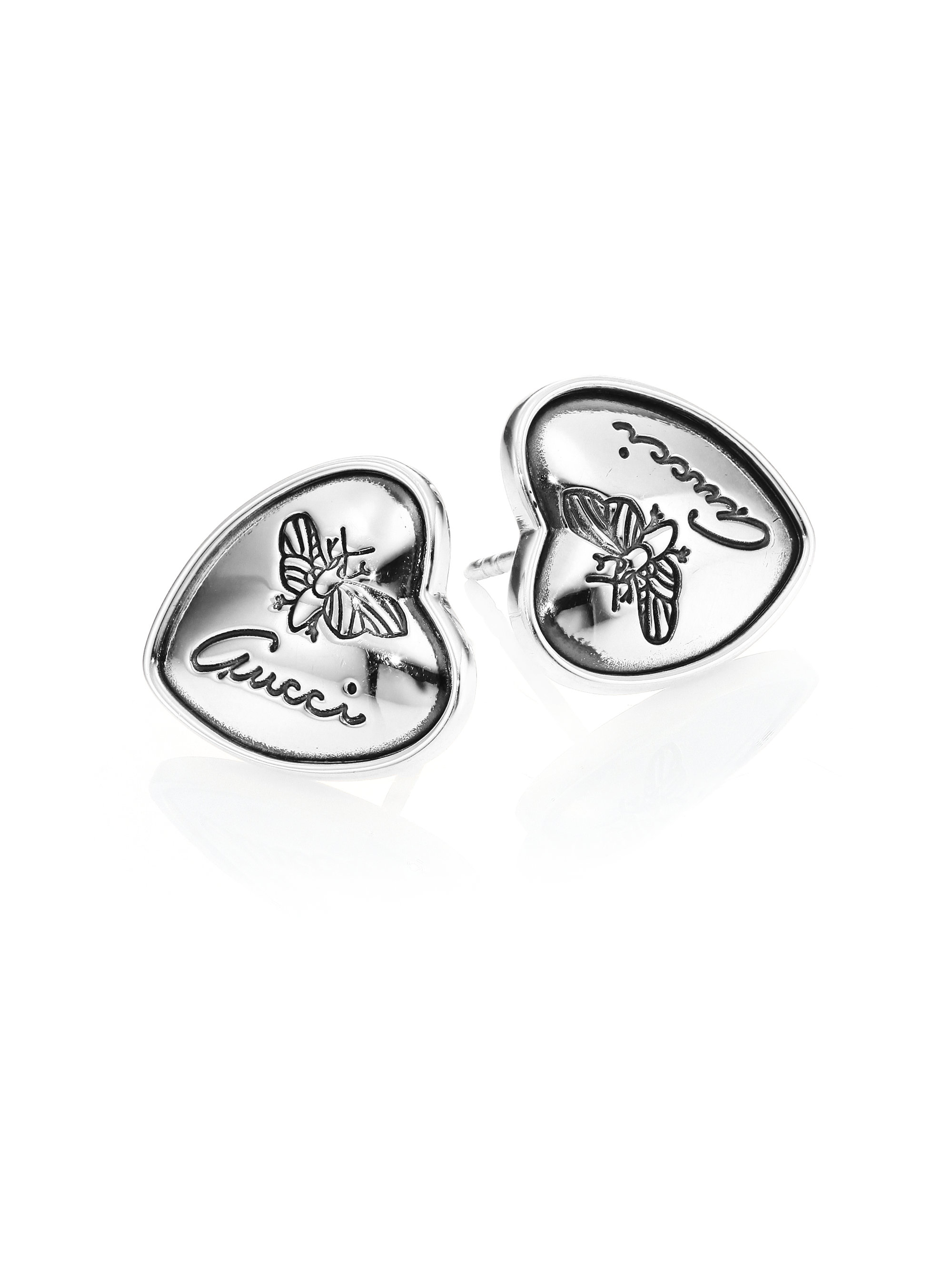 Lyst Gucci Flora Heart Sterling Silver Stud Earrings In Metallic Gallery