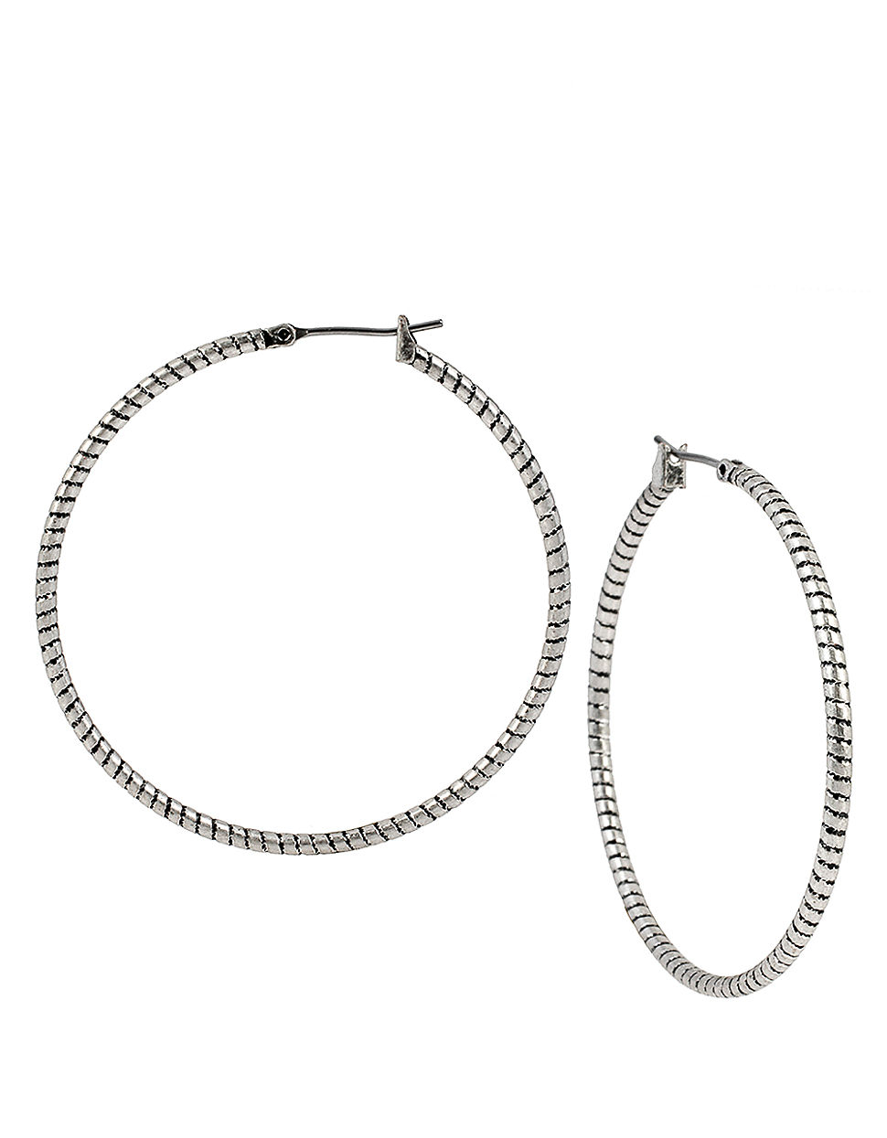 Kenneth Cole Silver Tone Ridged Hoop Earrings in Silver | Lyst