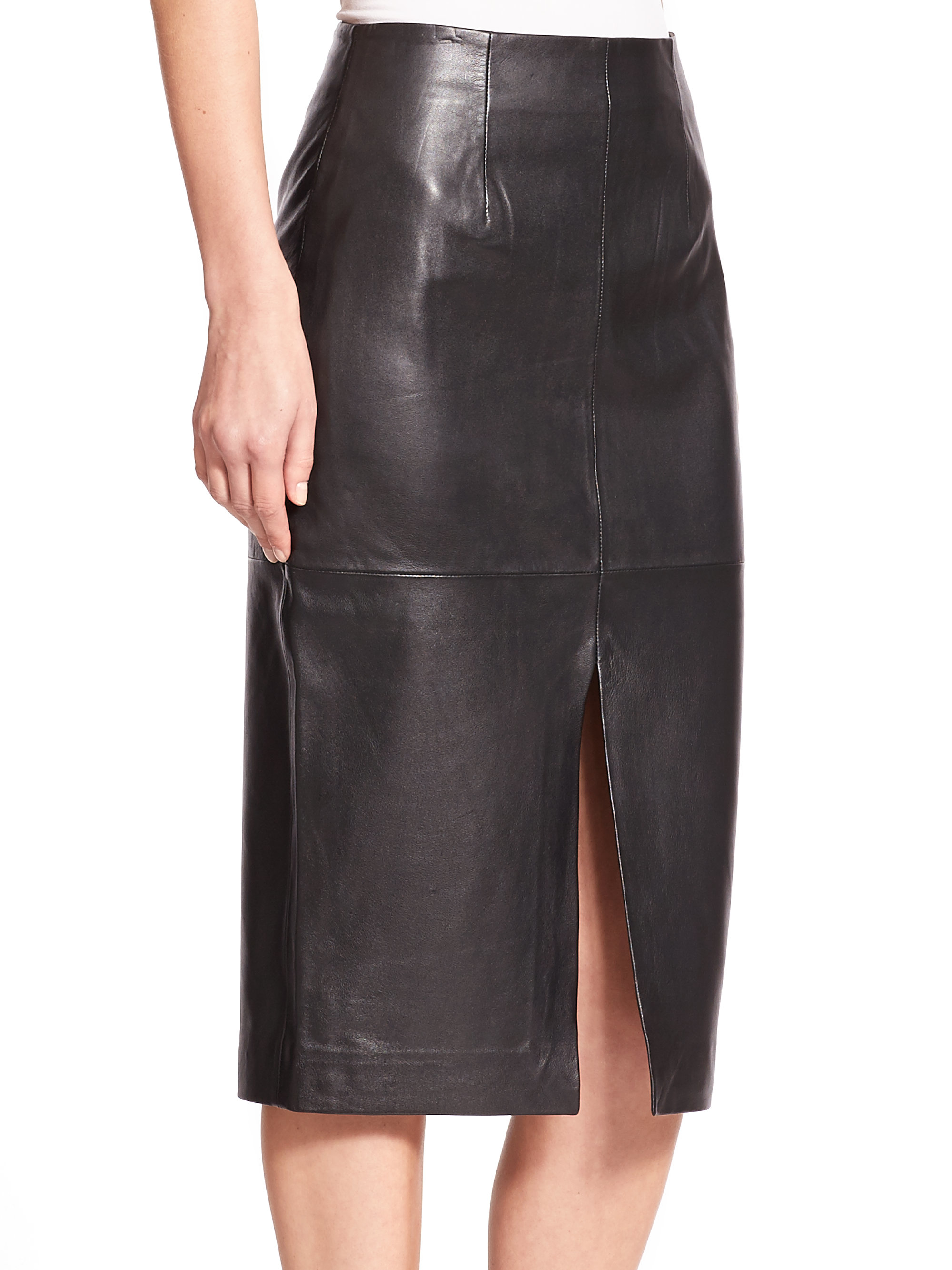 Lyst - Nicholas Leather Slit Pencil Skirt in Black