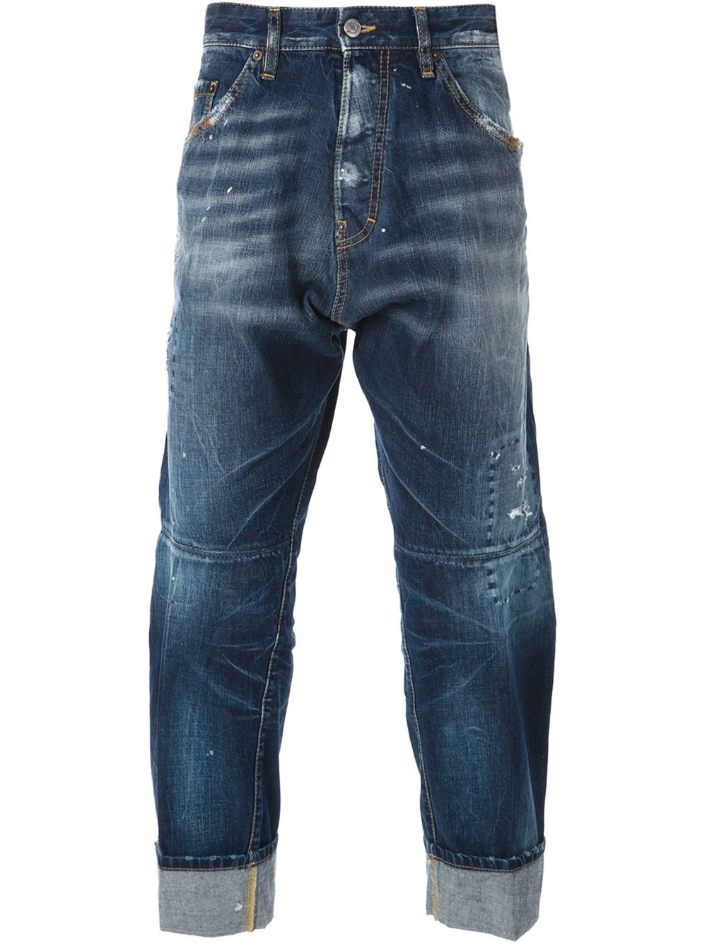 Dsquared² Distressed Straight TurnUp Jeans in Blue for Men Lyst