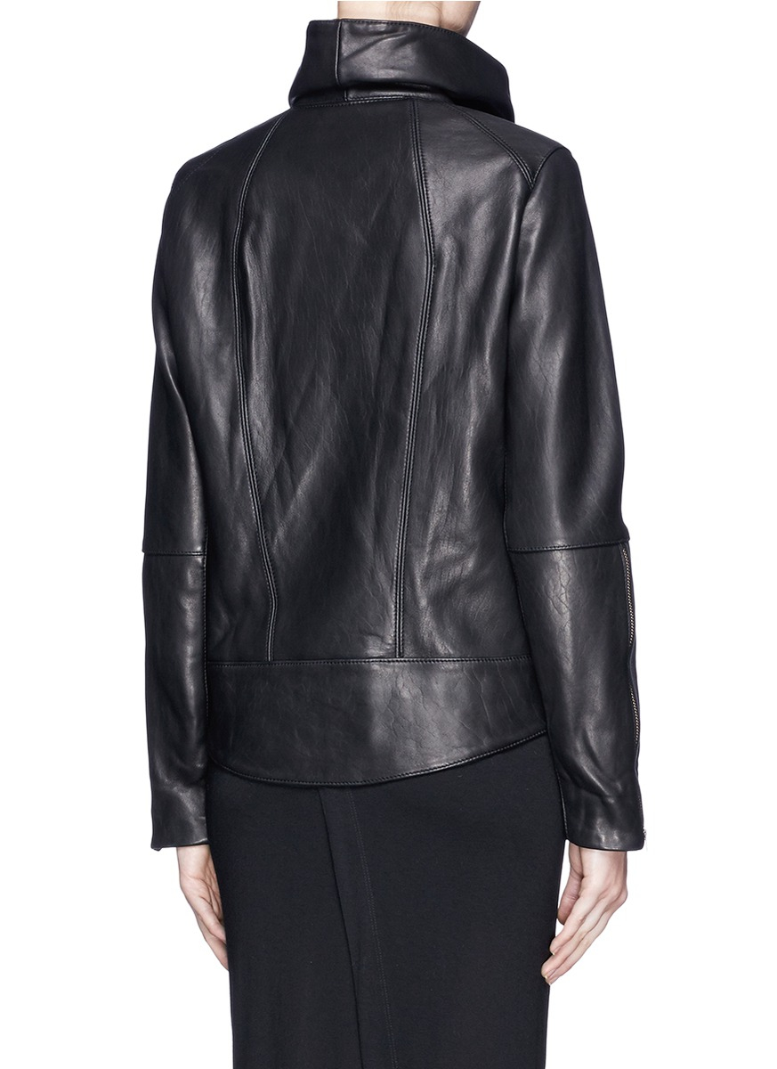 Helmut Lang High Collar Leather Biker Jacket In Black Lyst Gallery