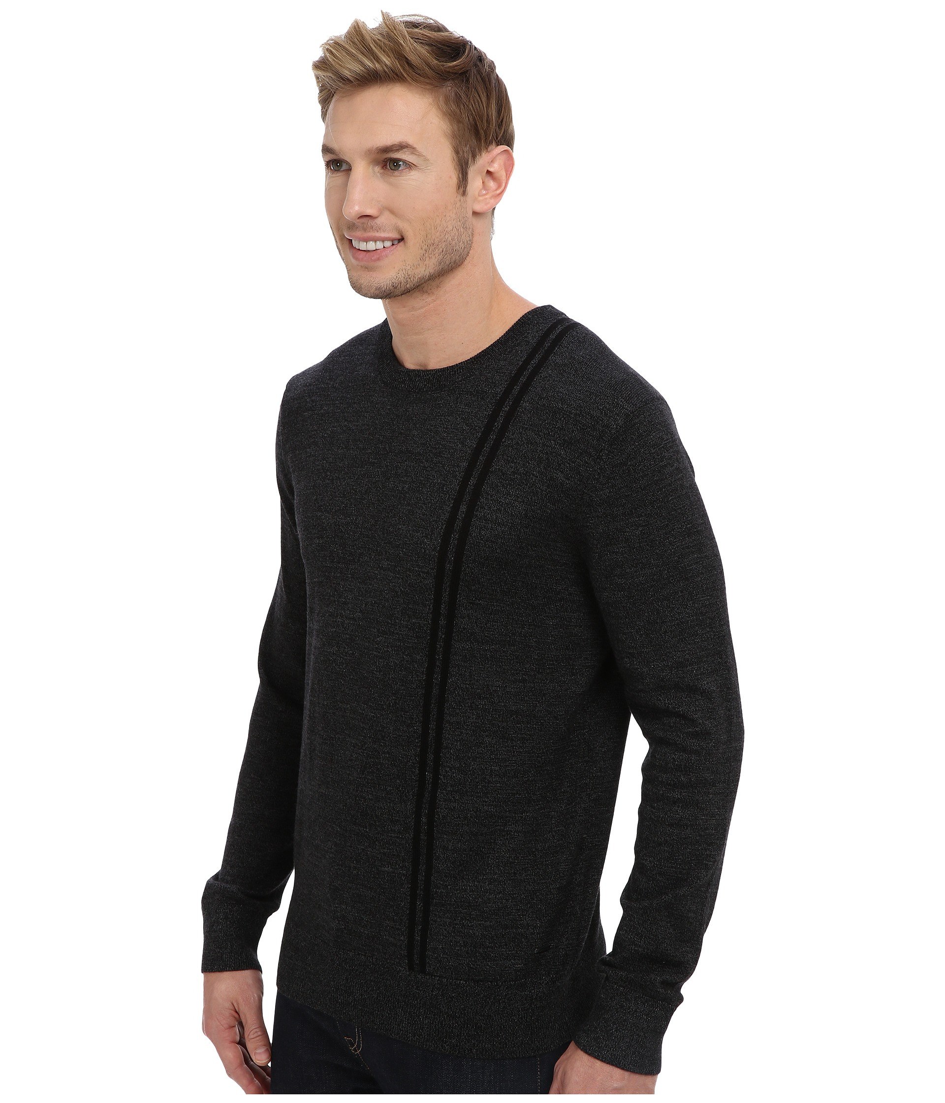 Dkny L/S Marl Vertical Stripe Crewneck Sweater in Gray for Men (Dark ...