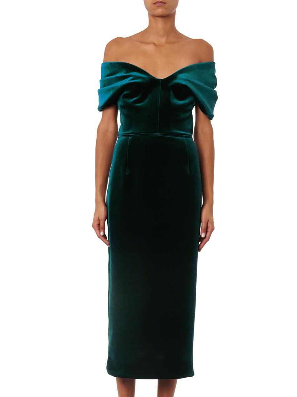 green velvet dress off the shoulder