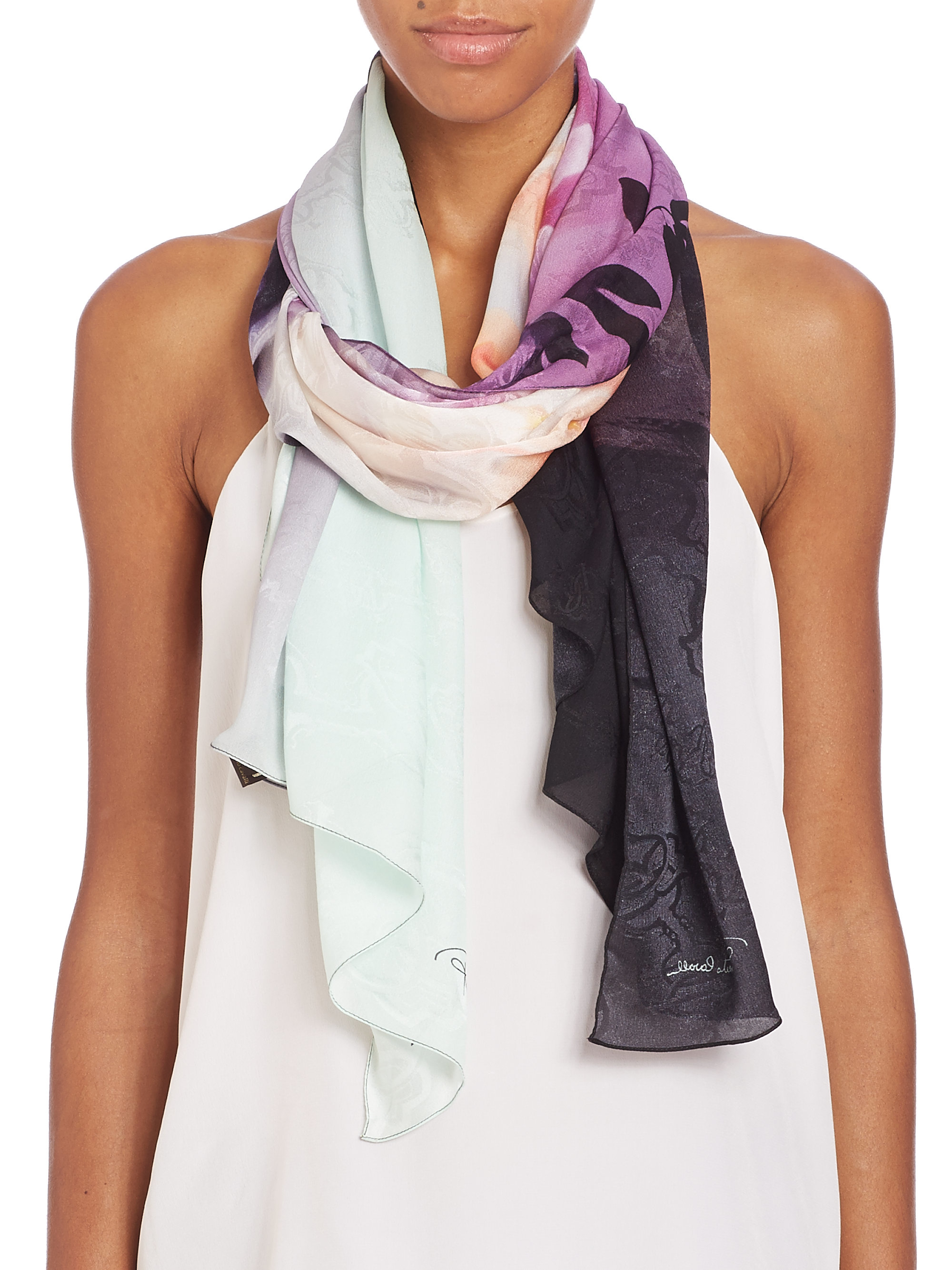 Lyst - Roberto Cavalli Shadow & Shine Silk Scarf in Purple