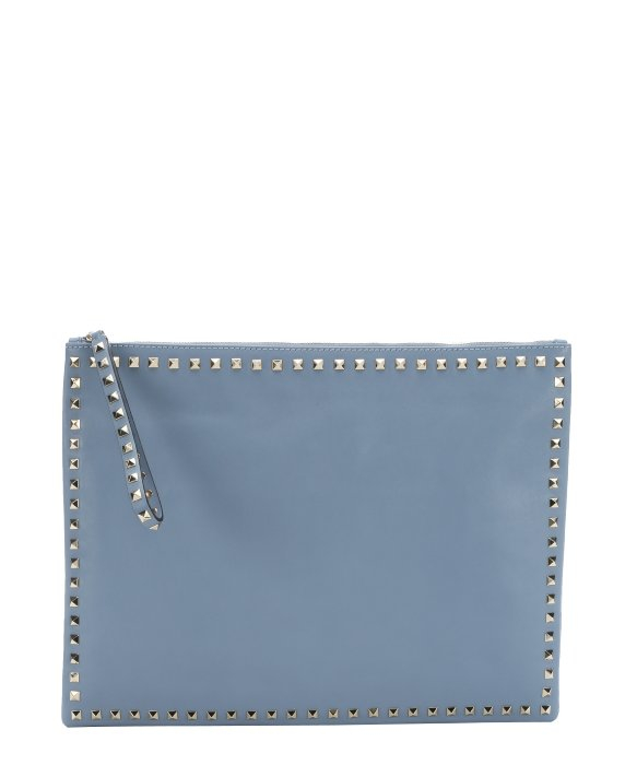 Lyst - Valentino Light Blue Leather 'Rockstud' Large Clutch Bag in Blue