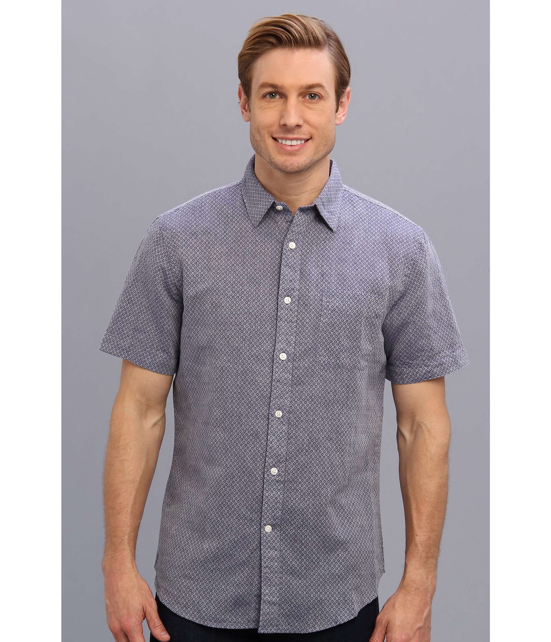 Perry Ellis Ss Chambray Print Linen Shirt in Blue for Men (Mosaic Blue ...