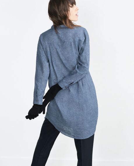 Zara Shirt Dress Shirt Dress in Blue (Blue marl) | Lyst