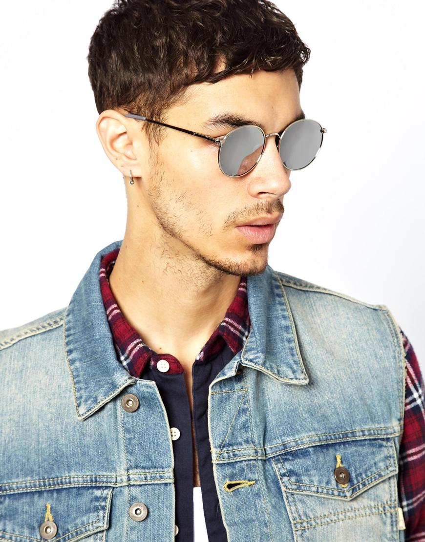 Lyst Asos Metal Round Sunglasses With Mirror Lens In Gray For Men