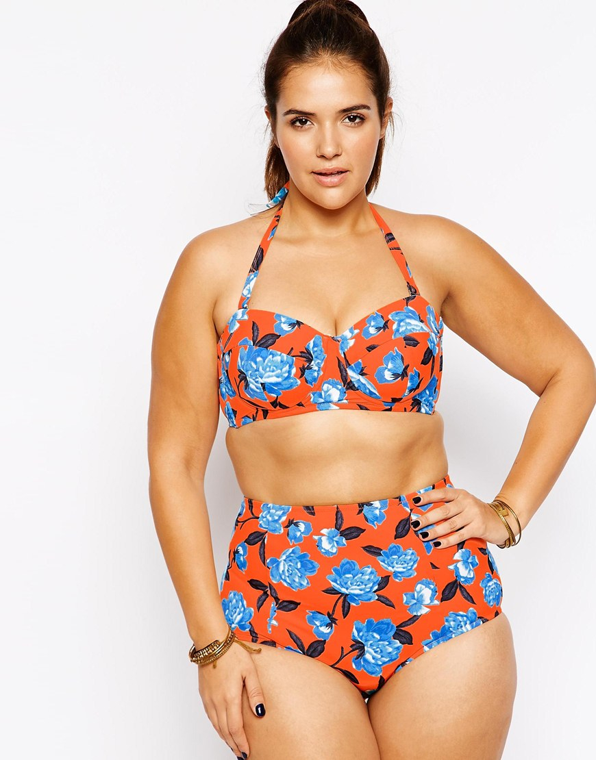 Asos curve Underwire Bikini Top In Orange And Blue Floral in Multicolor