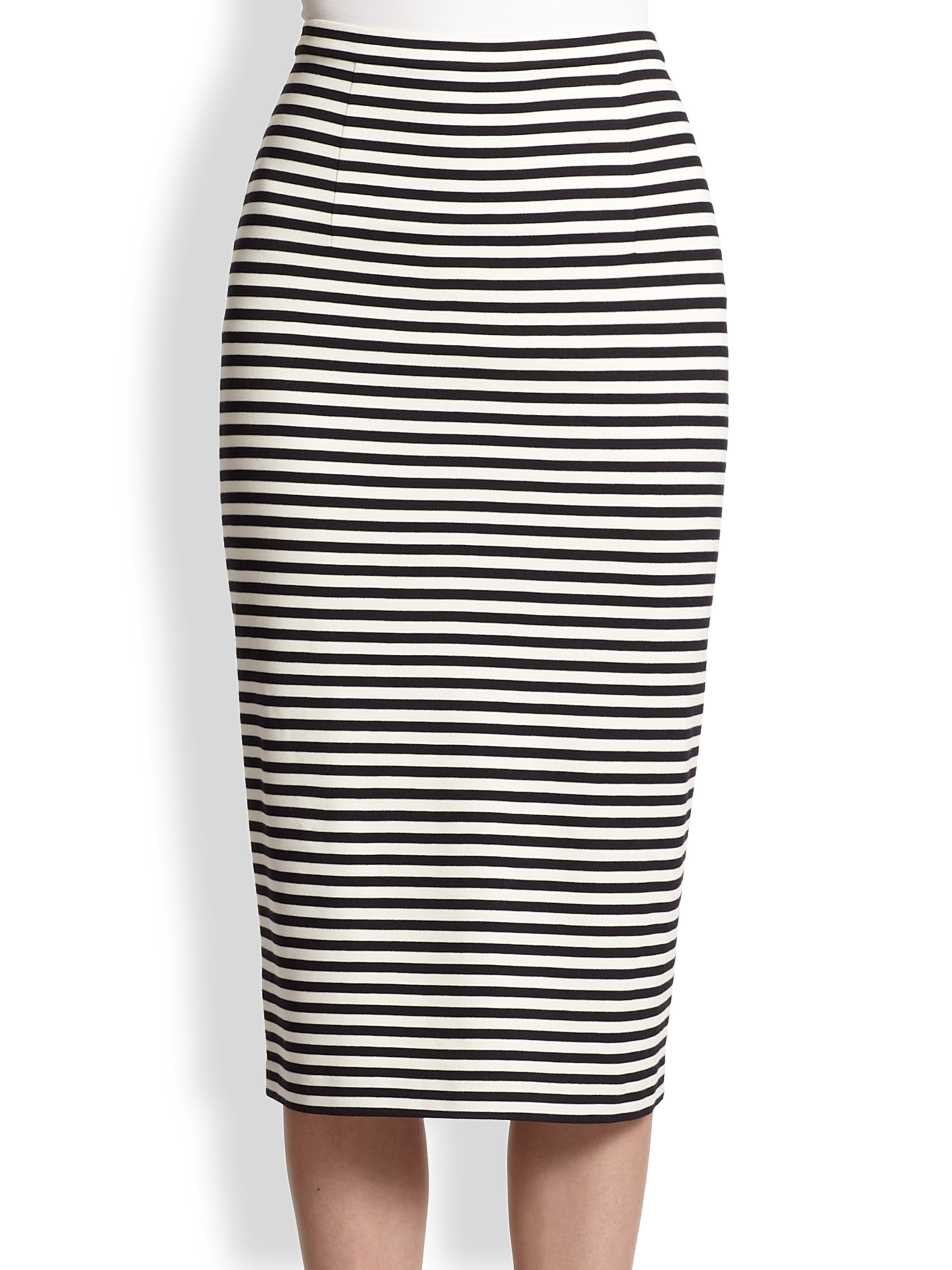 Lyst Tibi Striped Stretch Knit Pencil Skirt in Black