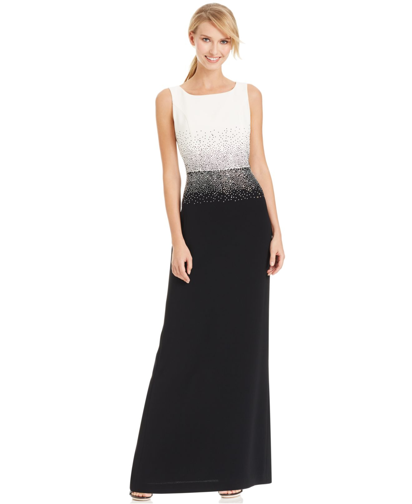 calvin klein black studded colorblocked evening dress product 0 909350797 normal