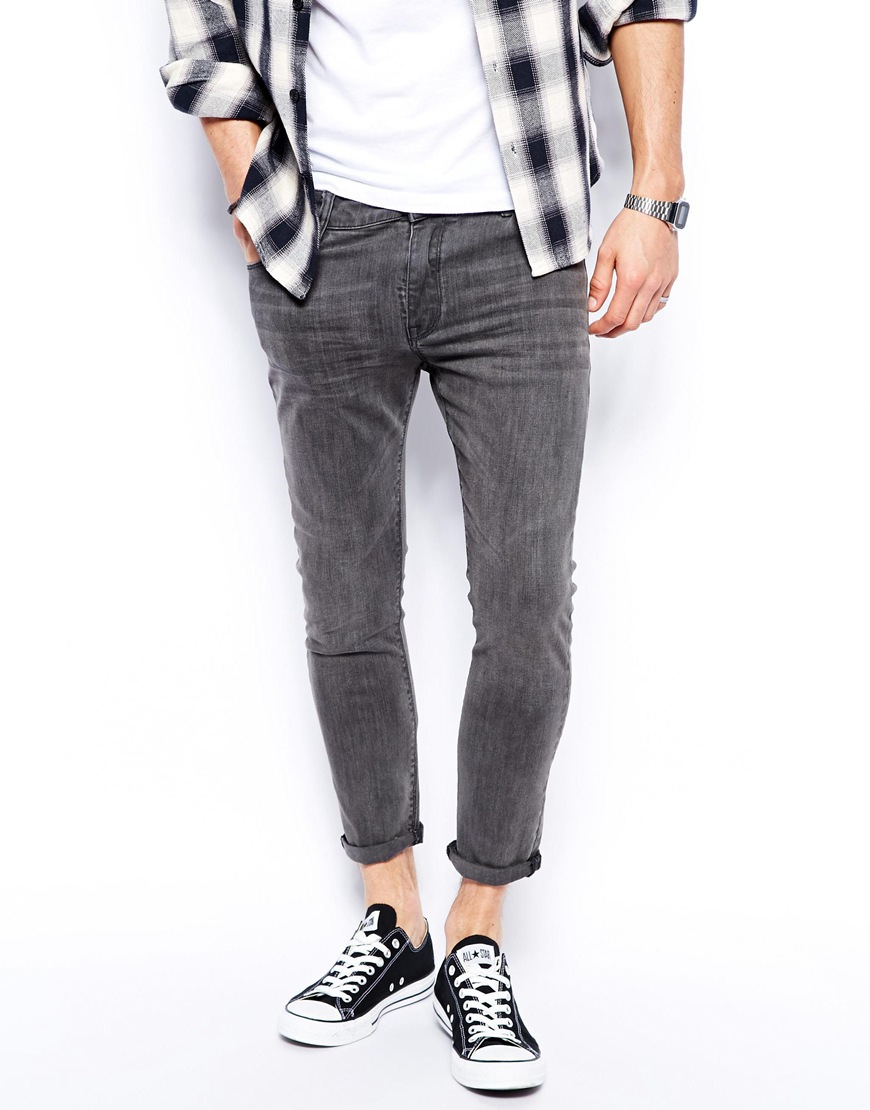 Asos Cropped Super Skinny Jeans In Dark Grey Wash in Gray for Men | Lyst
