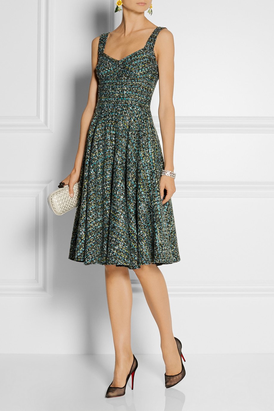 Dolce & gabbana Tweed Dress in Green | Lyst