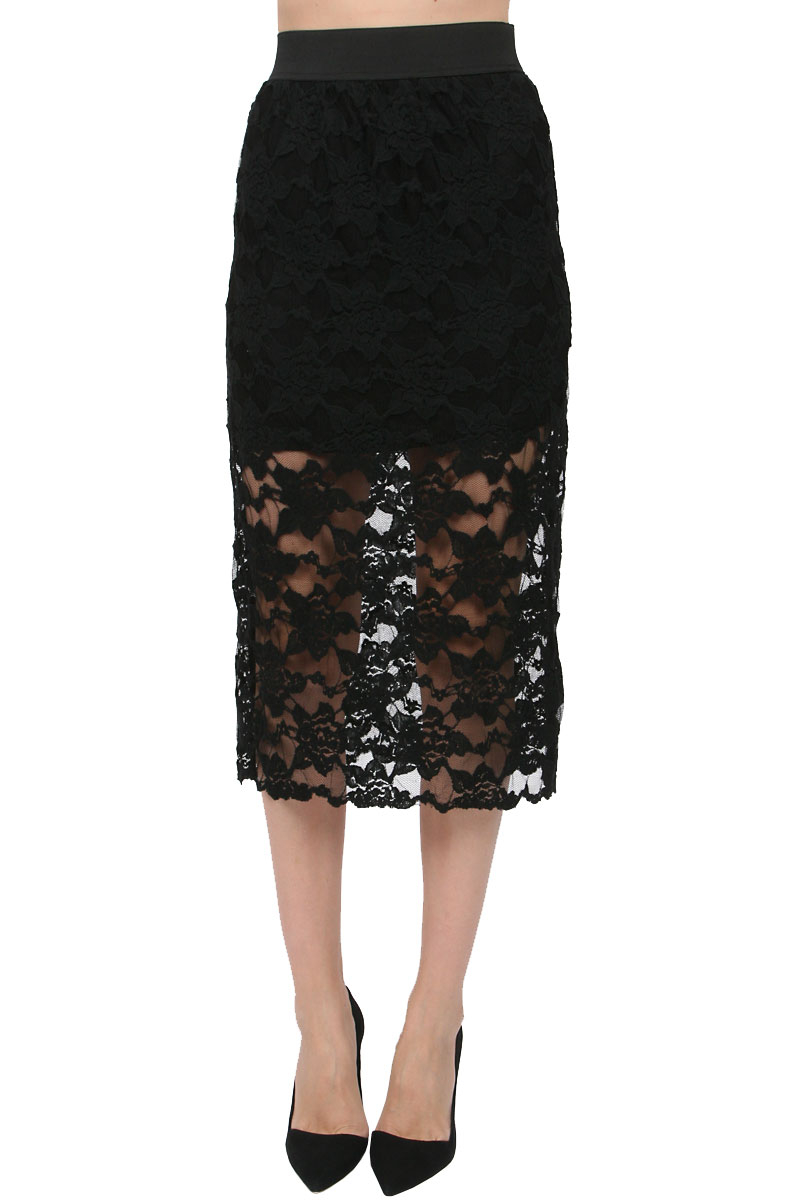 Free People | Black Lace Pencil Skirt | Lyst