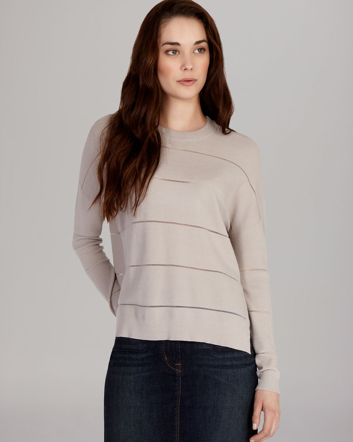 Lyst Karen Millen Sweater Sheer Texture Stripe Knit in Gray