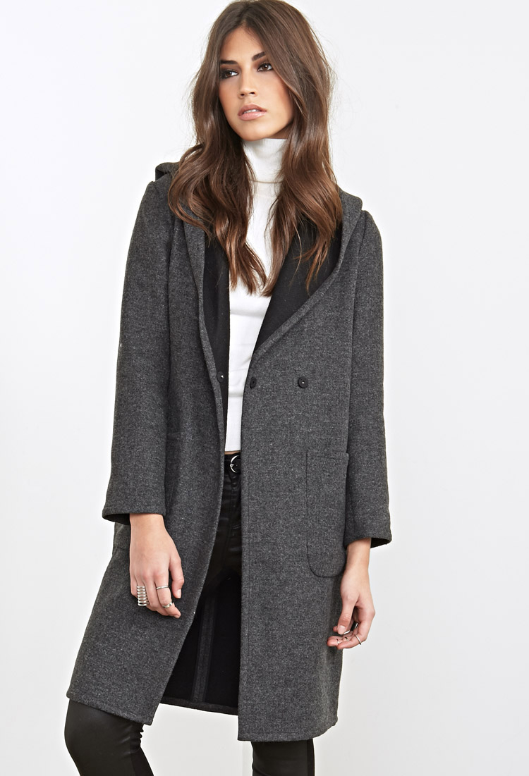 Lyst - Forever 21 Hooded Shawl Collar Coat You've Been Added To The ...