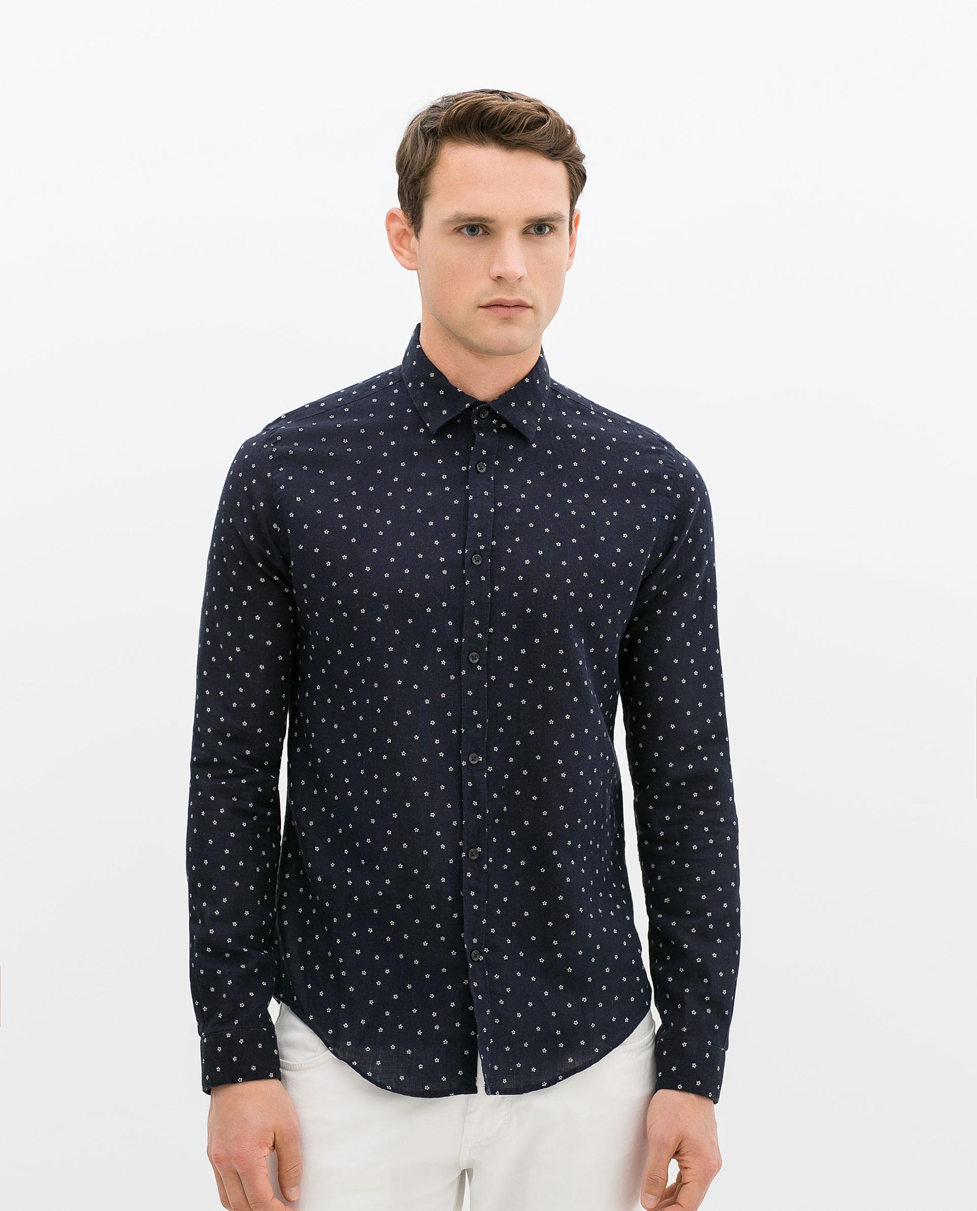 Zara Printed Linen Shirt in Blue for Men | Lyst