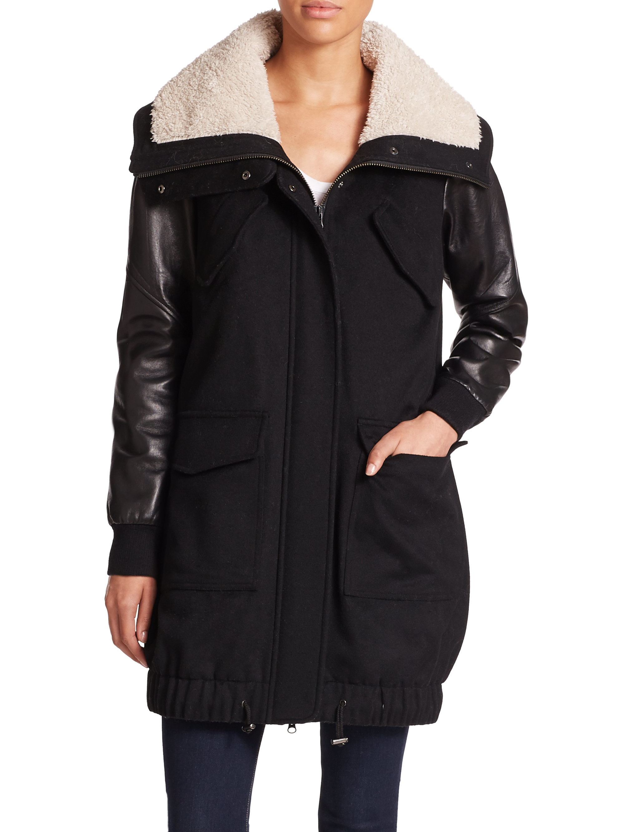 Tess Giberson Faux Shearling Lined Wool Leather Jacket In Black Gallery