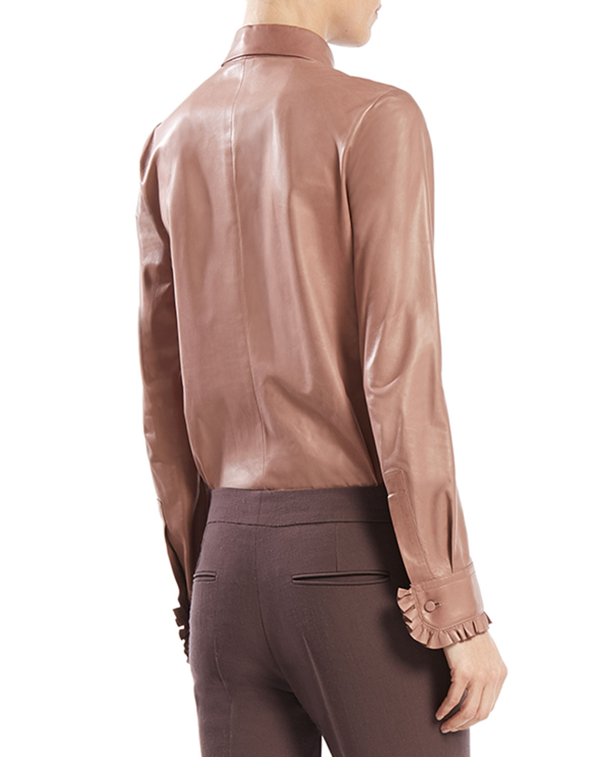 Lyst Gucci Leather Ruffle On Down Shirt In Pink Gallery