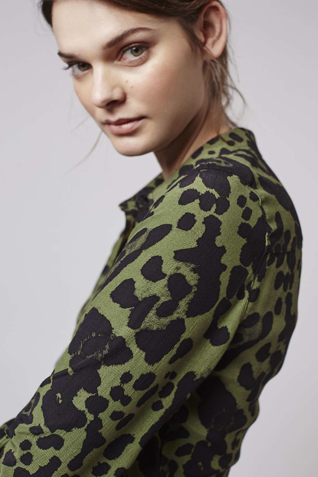 new look green animal print shirt dress