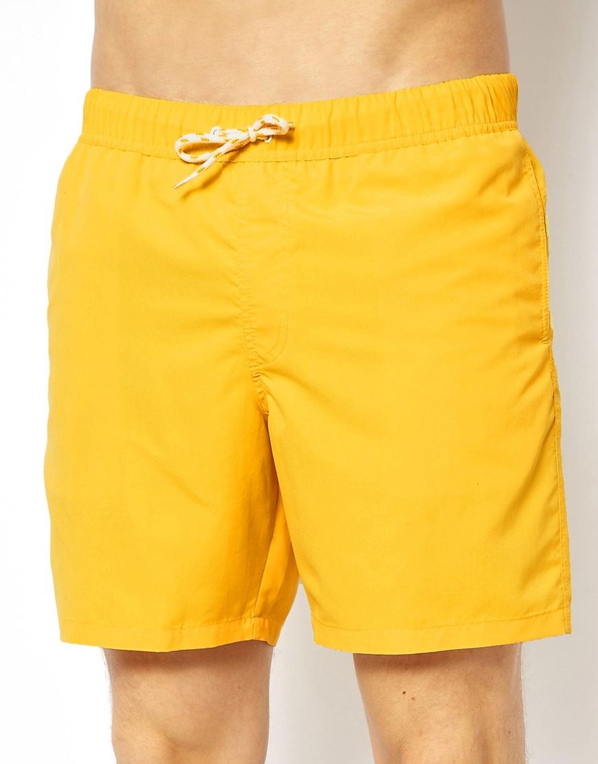 Lyst - Asos Swim Shorts In Mid Length in Yellow for Men