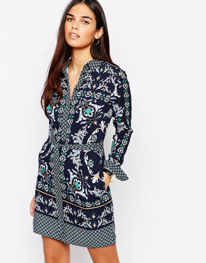 warehouse tile print shirt dress multi in blue lyst warehouse tile print shirt dress multi in blue lyst