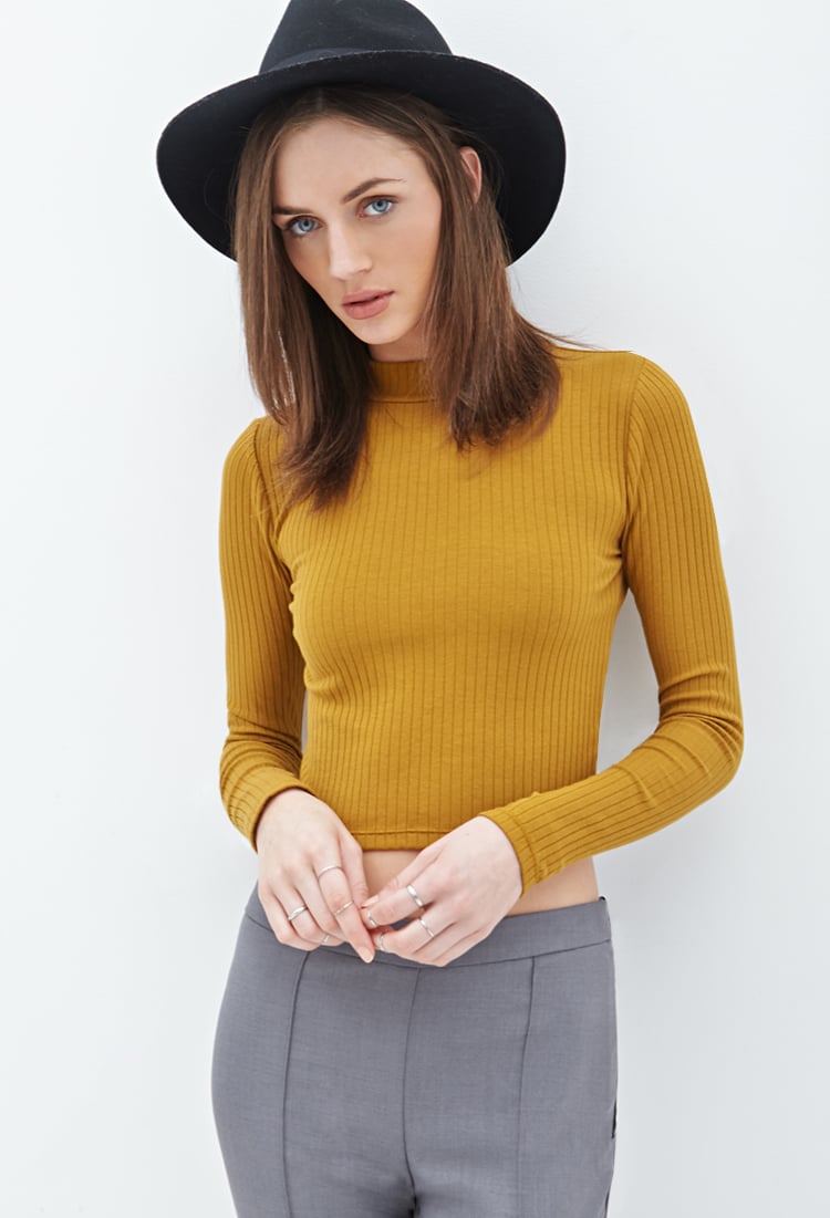 Download Lyst - Forever 21 Mock Neck Crop Top in Yellow