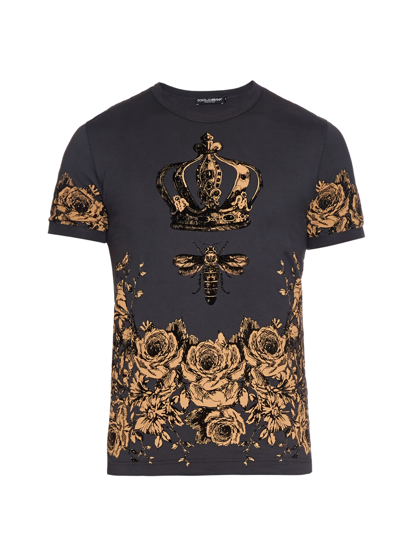 Lyst - Dolce & Gabbana Crown And Bee Flock-print Cotton T-shirt in Gray ...