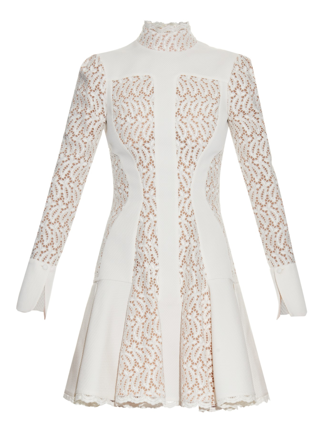 Lyst - Alexander Mcqueen Dropped-waist Piqué And Lace Dress in White