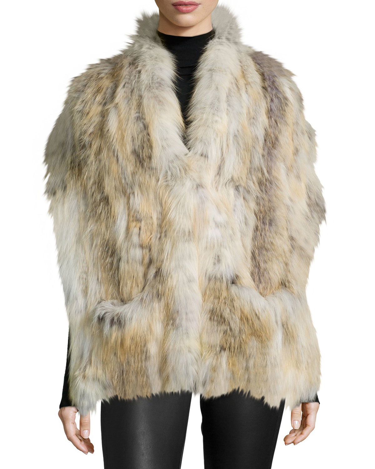 Lyst - Gorski Fox Fur Knit Shawl W/pockets in Natural