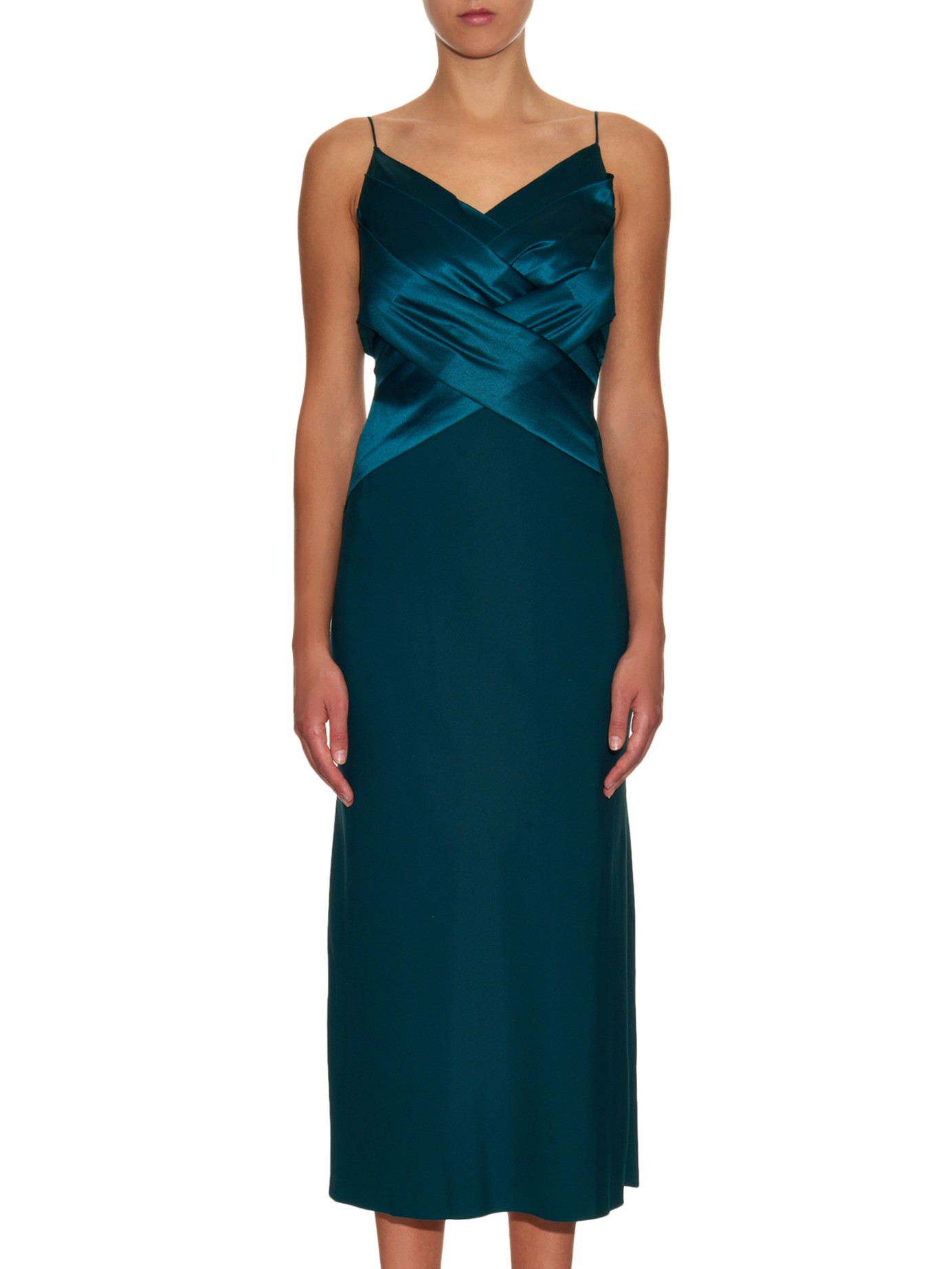 green bias satin dress