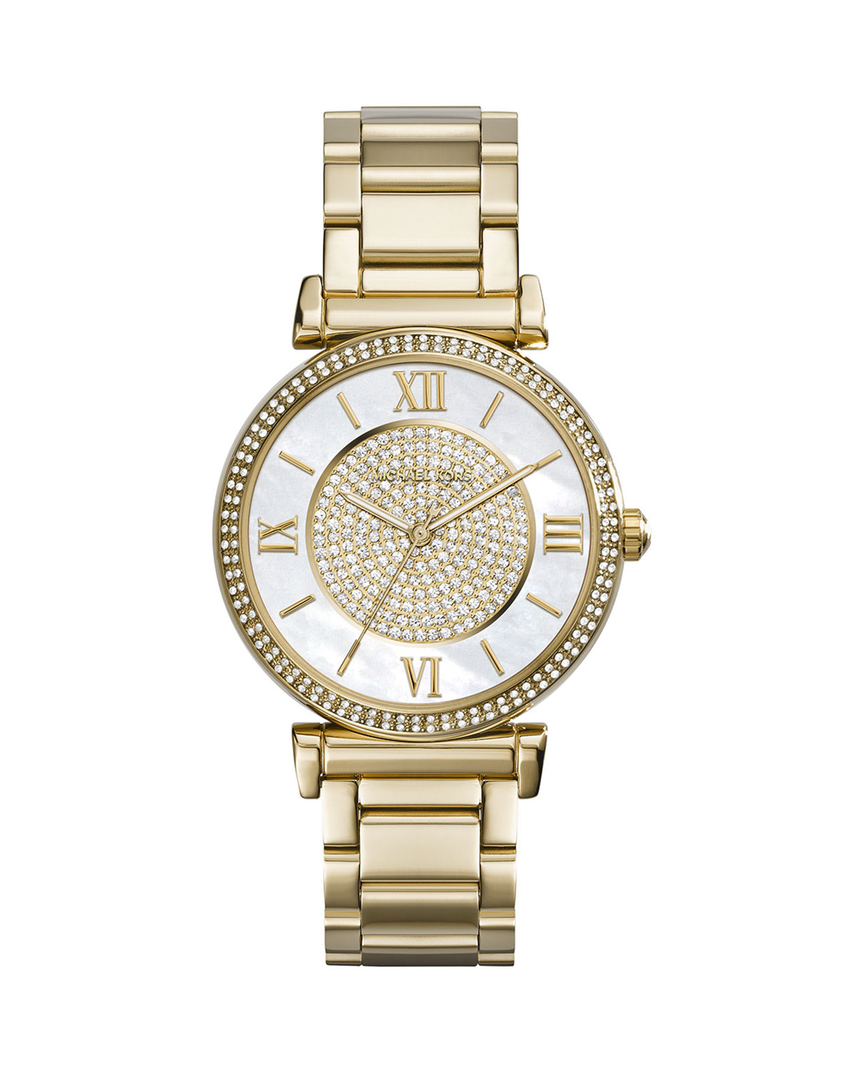 Lyst Michael Kors Caitlin Rhinestone Golden Stainless Steel Watch In