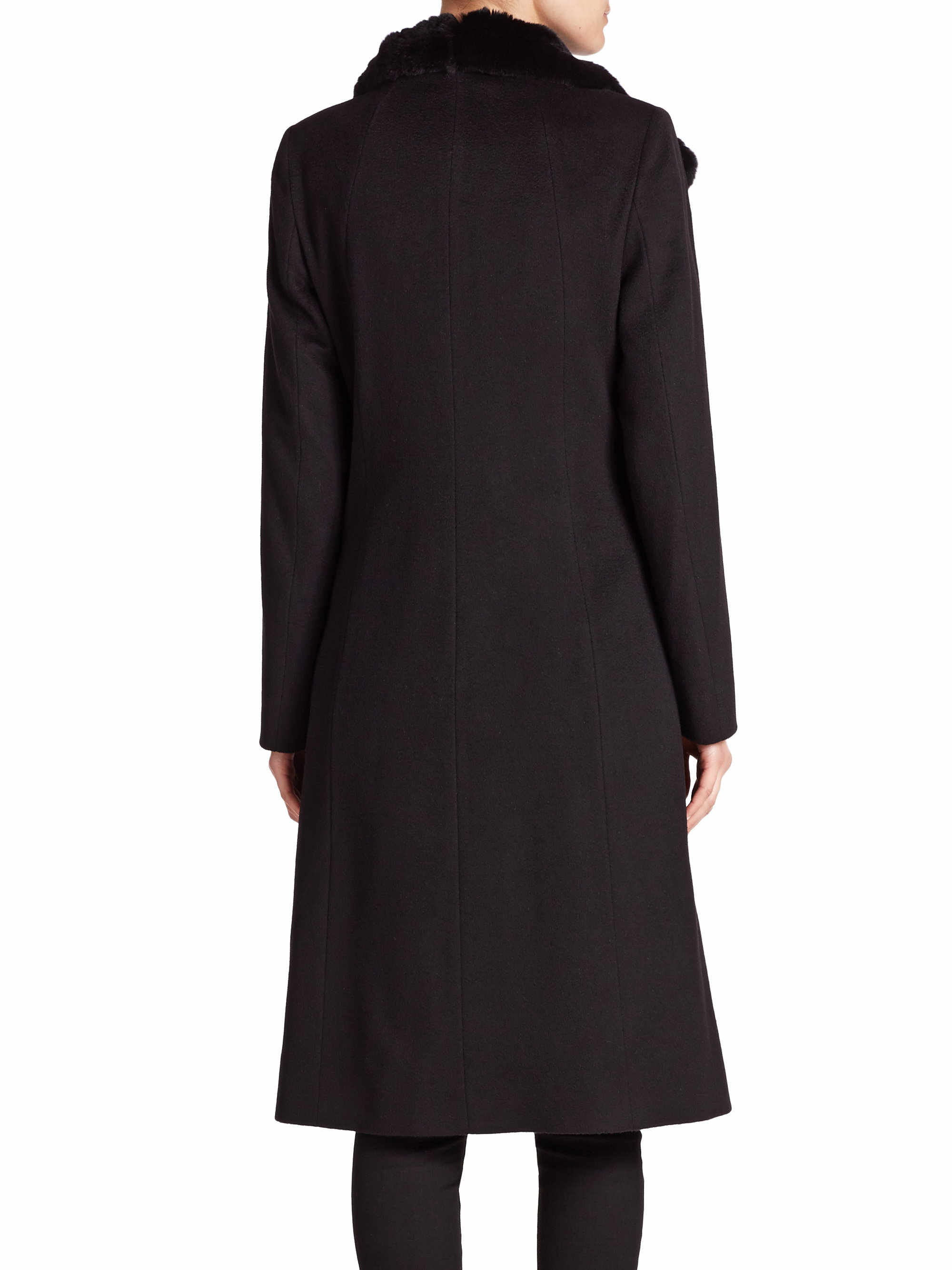 Cinzia rocca Fur-collar Wool Walking Coat in Black | Lyst