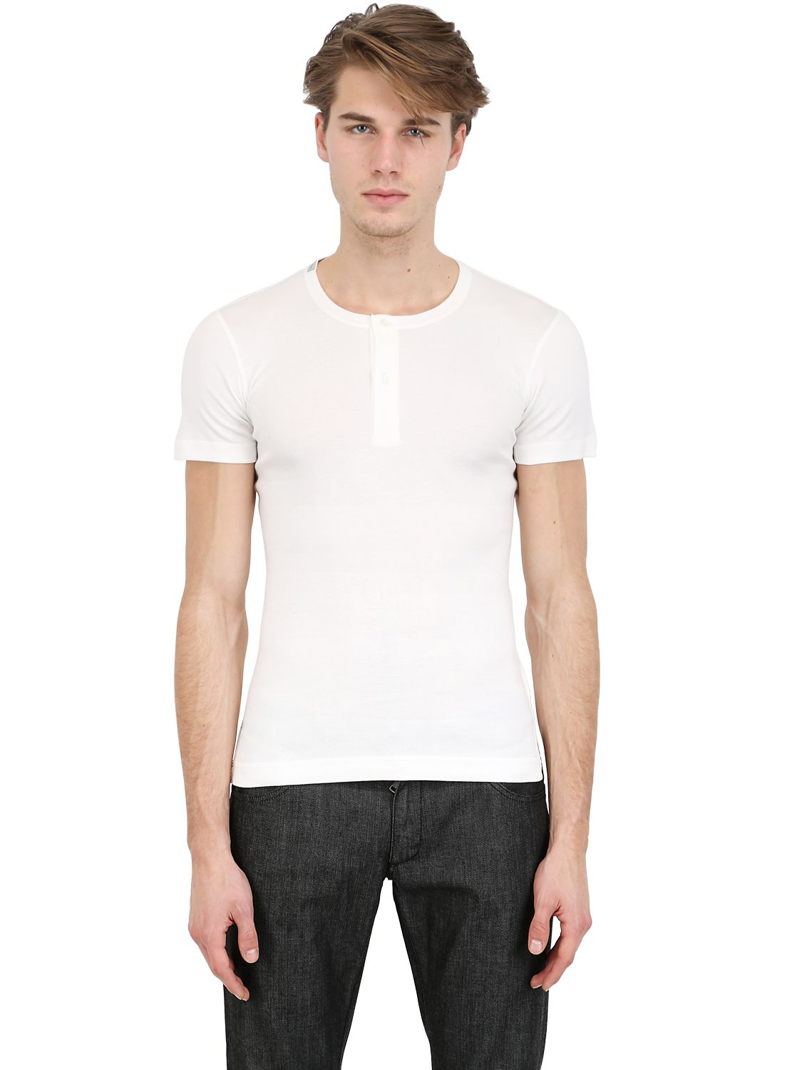 Dolce & Gabbana Mini Rib Cotton Jersey Henley T-Shirt in White for Men ...