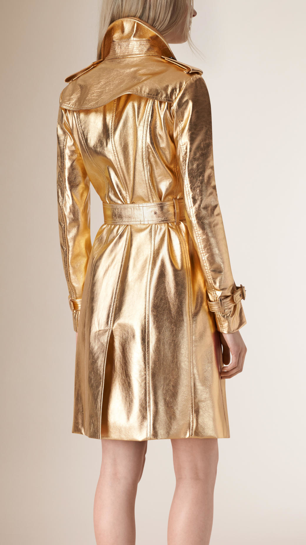 Burberry Metallic Leather Trench Coat In Metallic - Lyst