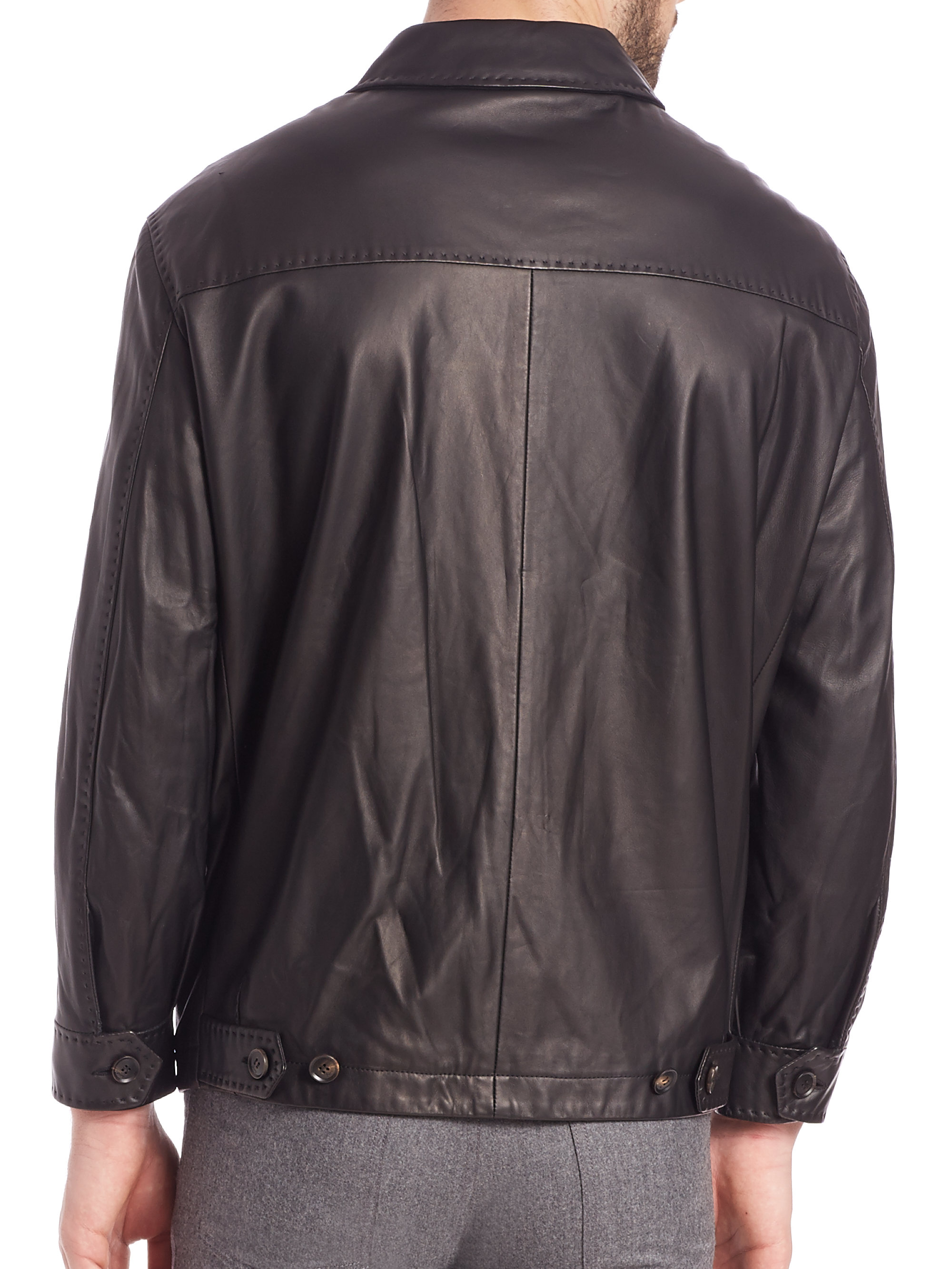 Brioni Leather Er Jacket In Black For Men Lyst Gallery