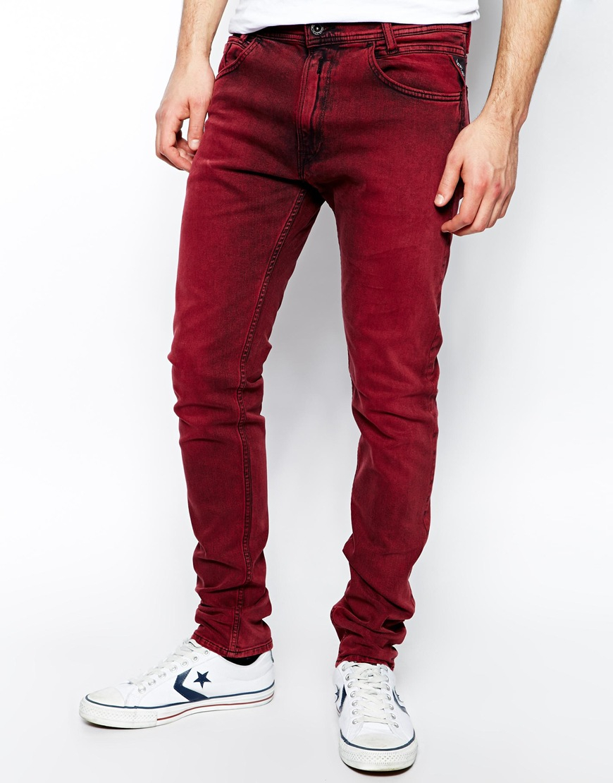 Replay Jeans Jondrill Skinny Fit Stretch Red Overdye in Red for Men | Lyst