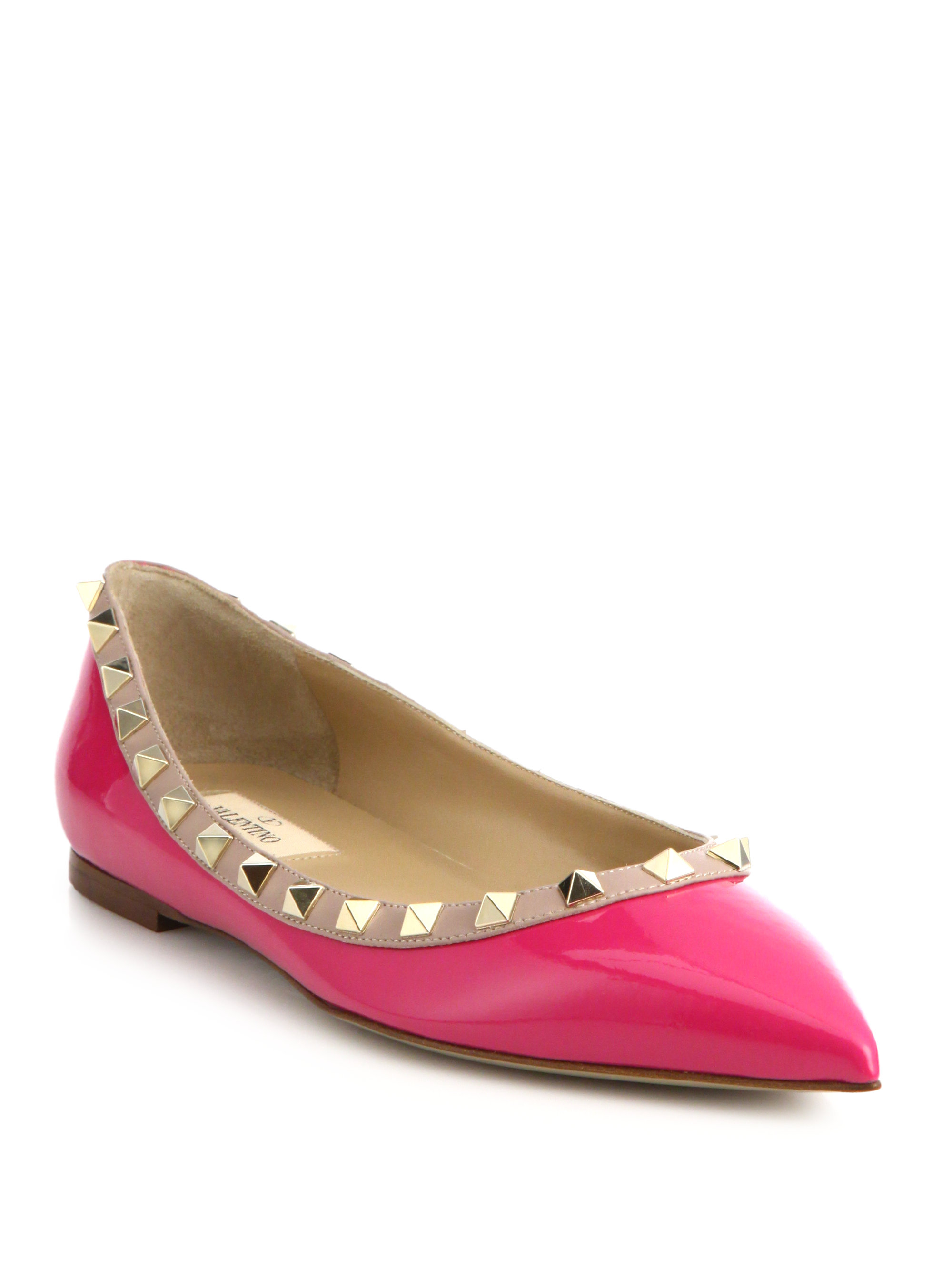 Lyst - Valentino Rockstud Leather & Patent Leather Flats in Pink