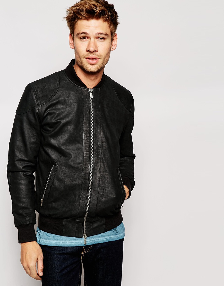 Lyst - Pepe Jeans Pepe Leather Jacket Neo Slim Fit Bomber Washed Black ...