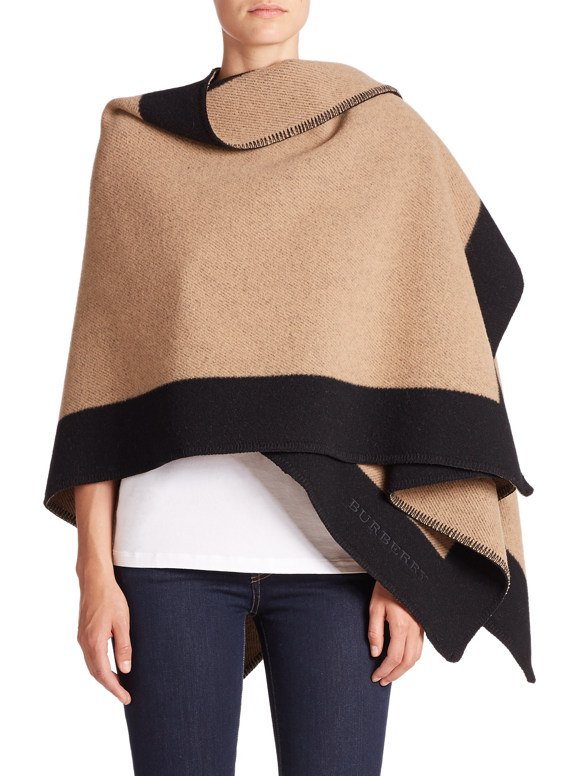 Lyst - Burberry Bordered Wool & Cashmere Shawl in Brown