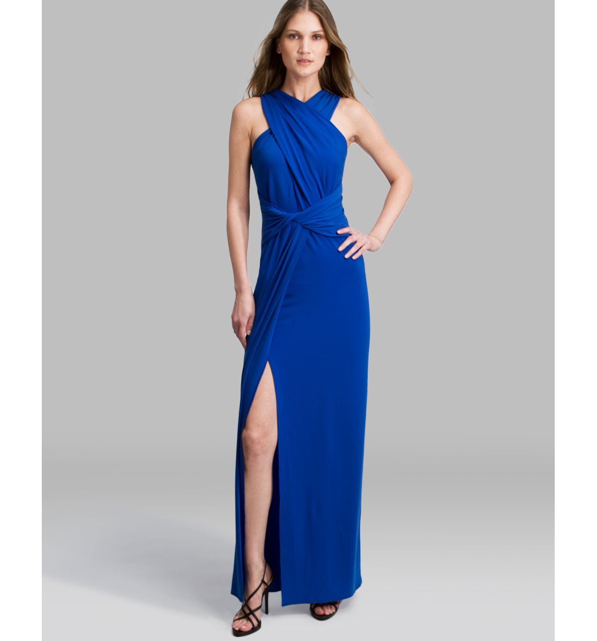 Lyst - Halston Gown Crisscross Neck Jersey in Blue