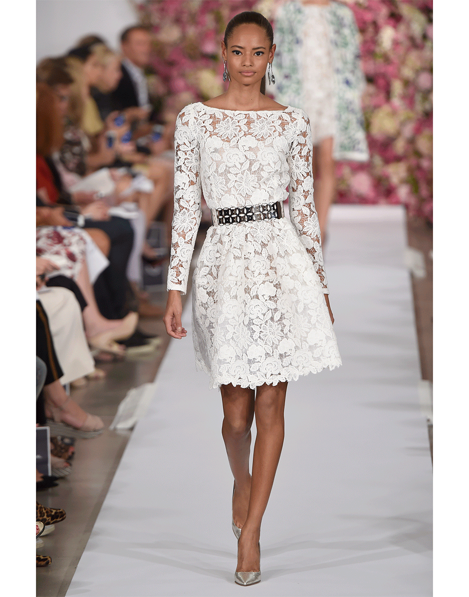 Lyst - Oscar De La Renta Floral Lace Belted Dress in White